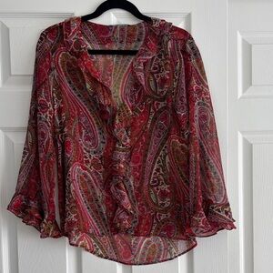Zara Paisley Ruffle Blouse - Red and Brown